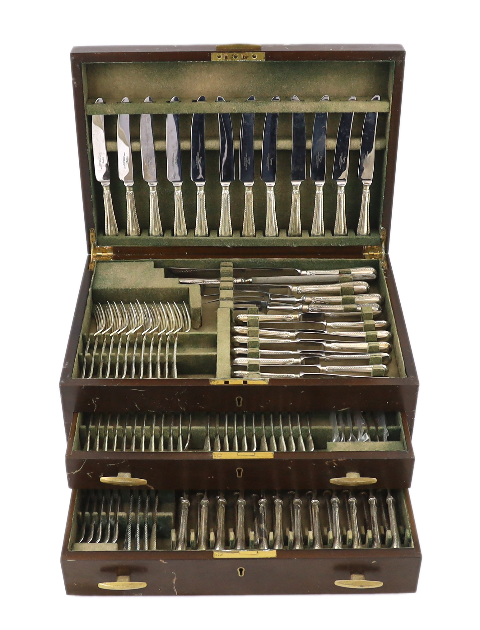 A modern complete canteen of Queen Elizabeth II silver Old English feather edge pattern cutlery for twelve, by James Dixon & Sons